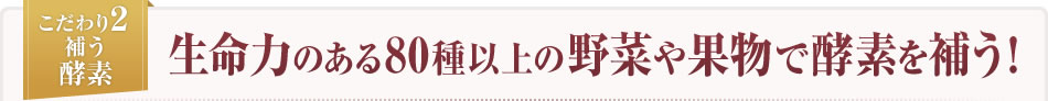 【こだわり2：補う酵素】生命力のある80種以上の野菜や果物で酵素を補う！