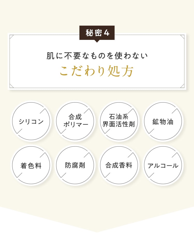 秘密4 肌に不要なものを使わないこだわり処方