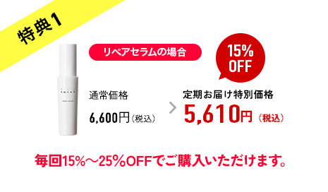 特典1　毎回15％~20％OFFでご購入いただけます